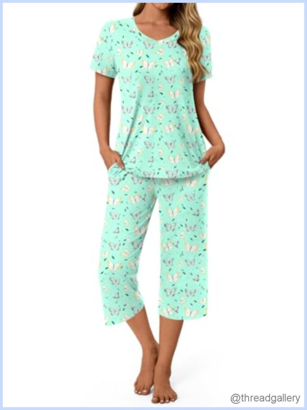 Women's Pajama Set Soft Capri Loungewear with Pockets